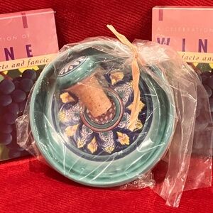Ravello ceramic wine bottle stopper and coaster set.